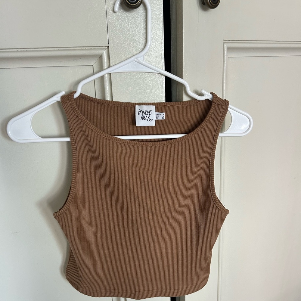 Princess Polly Brown Ribbed Crop Tank